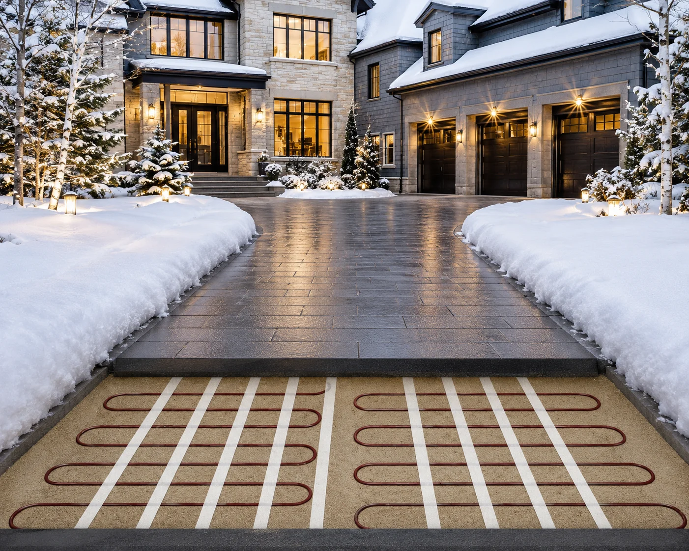 Radiant snow melt system installed in driveway by Able Air Heat on Long Island